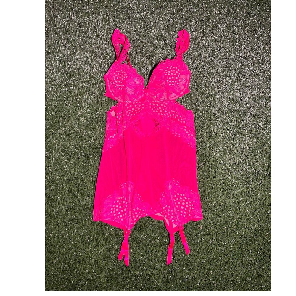 Victoria's Secret Pink Lace Babydoll One Piece Lingerie Adjustable Straps 34B